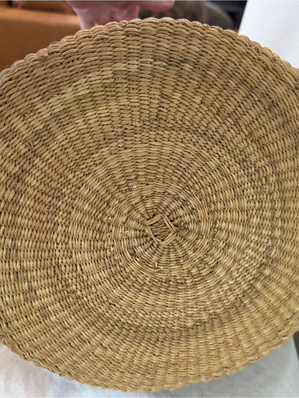 Handwoven African Straw Tote in Orange, Green and Natural with Leather Handles - Picture 8 of 11